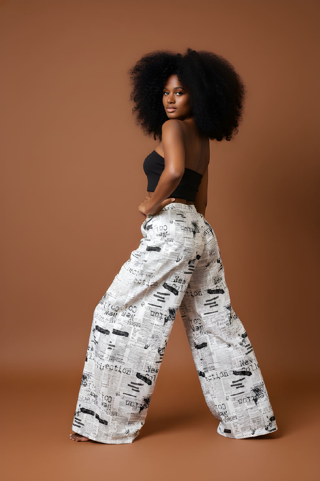 Newspaper Prints Wide Leg Pants Set image 1