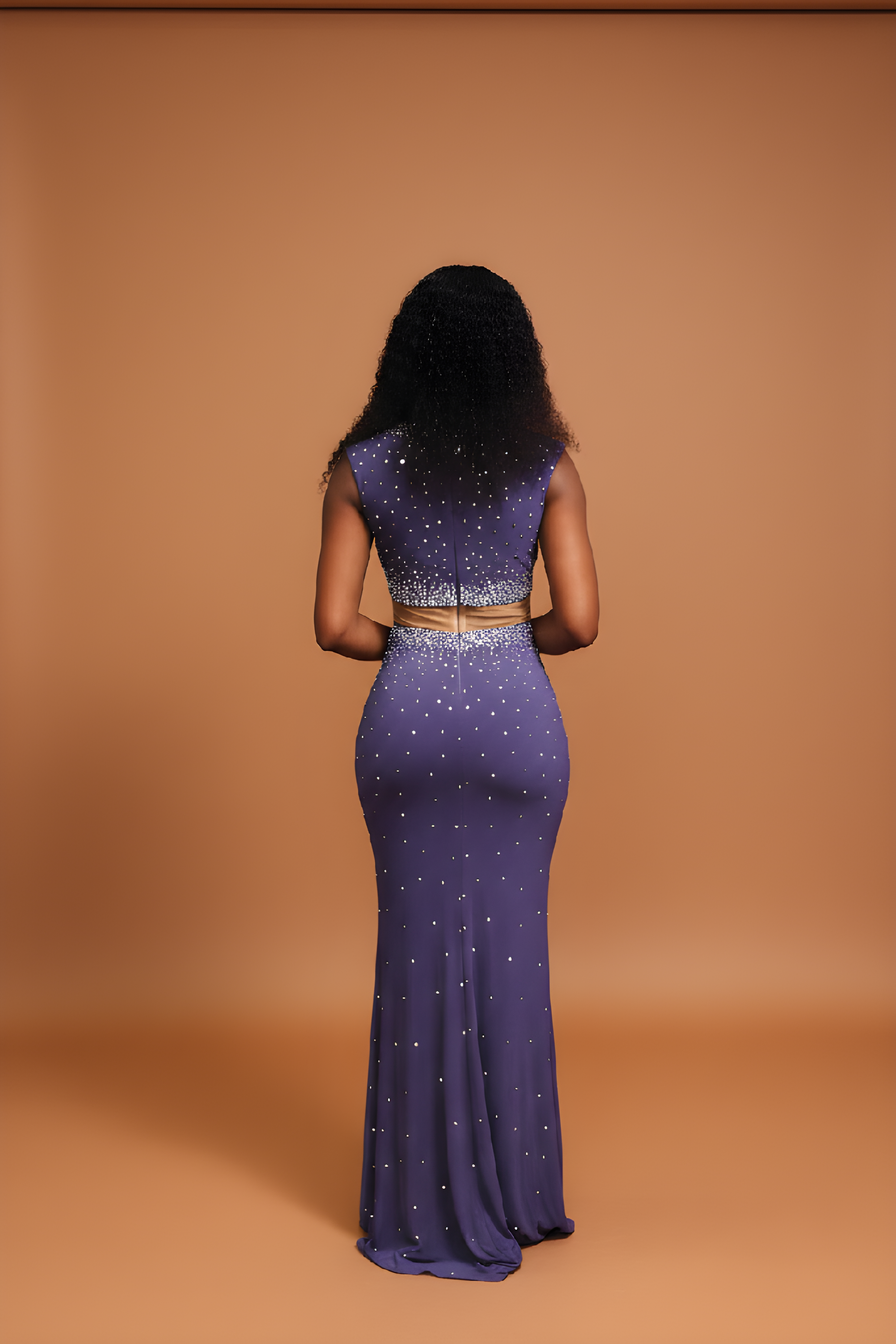 Purple Rhinestone Cut-Out Maxi Dress With Scarf image 1
