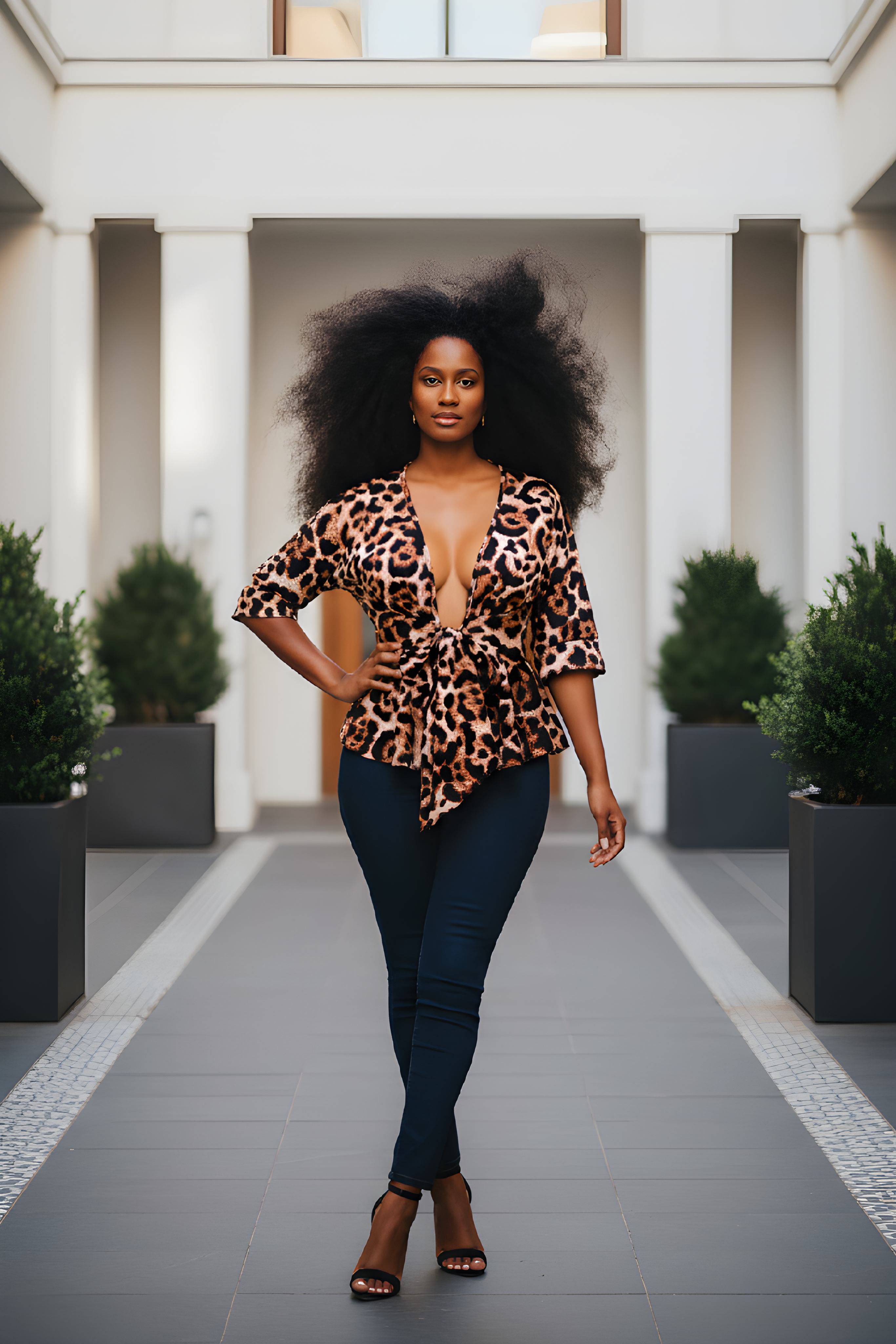 Leopard Print Tie-Front Peplum Top image 0
