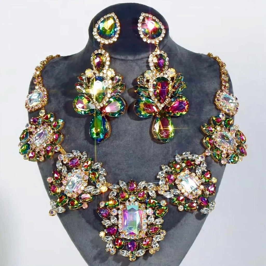 Luxury Colorful Crystal Statement Necklace Set image 2