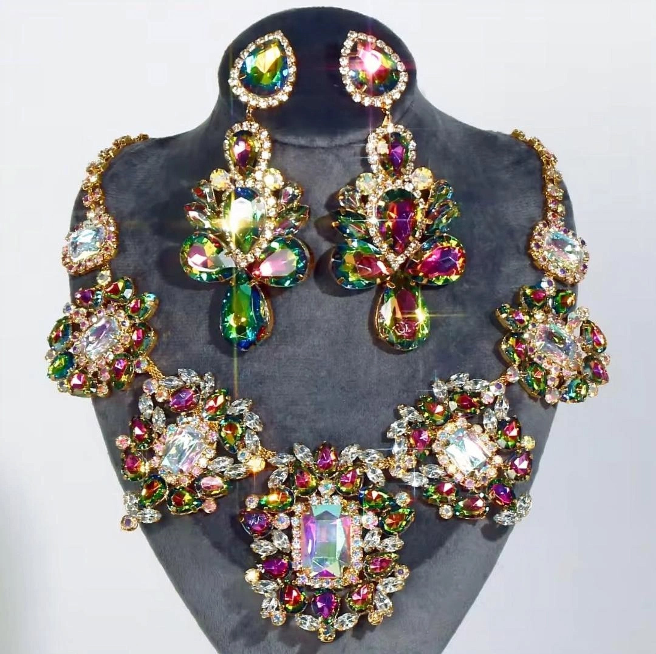 Luxury Colorful Crystal Statement Necklace Set image 2