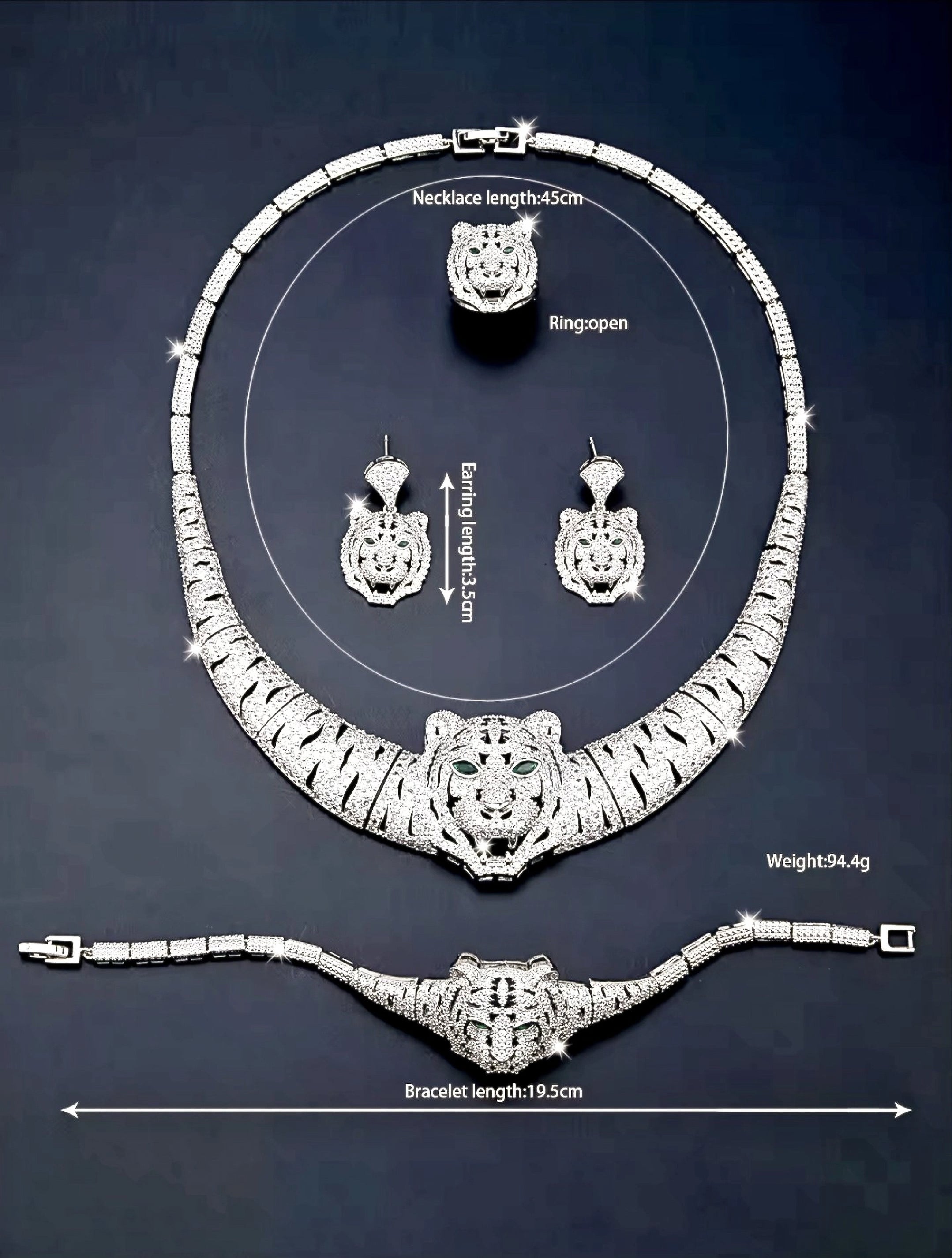 Luxury Crystal Jewelry Set-Necklace, Bracelet, Earring image 2