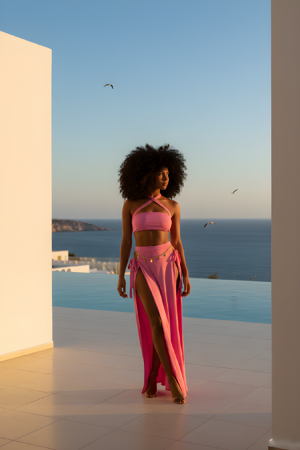 Pink Halter Bikini Set & High-Slit Wrap Skirt Resort Set image 1