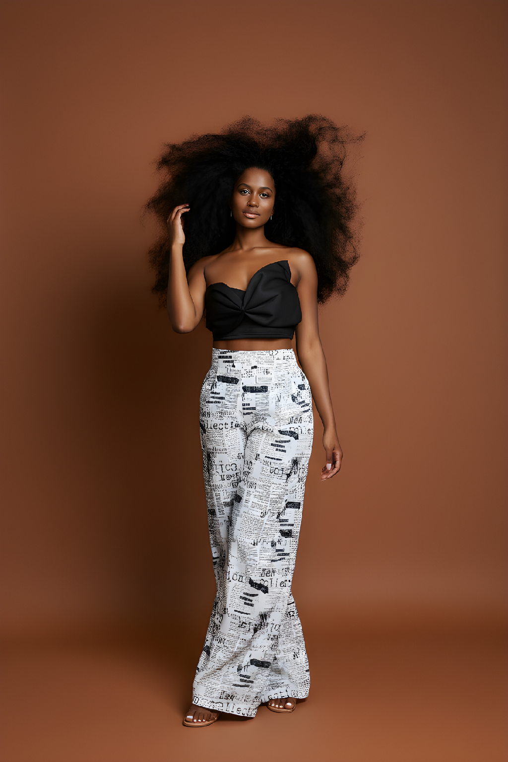 Newspaper Prints Wide Leg Pants Set image 0