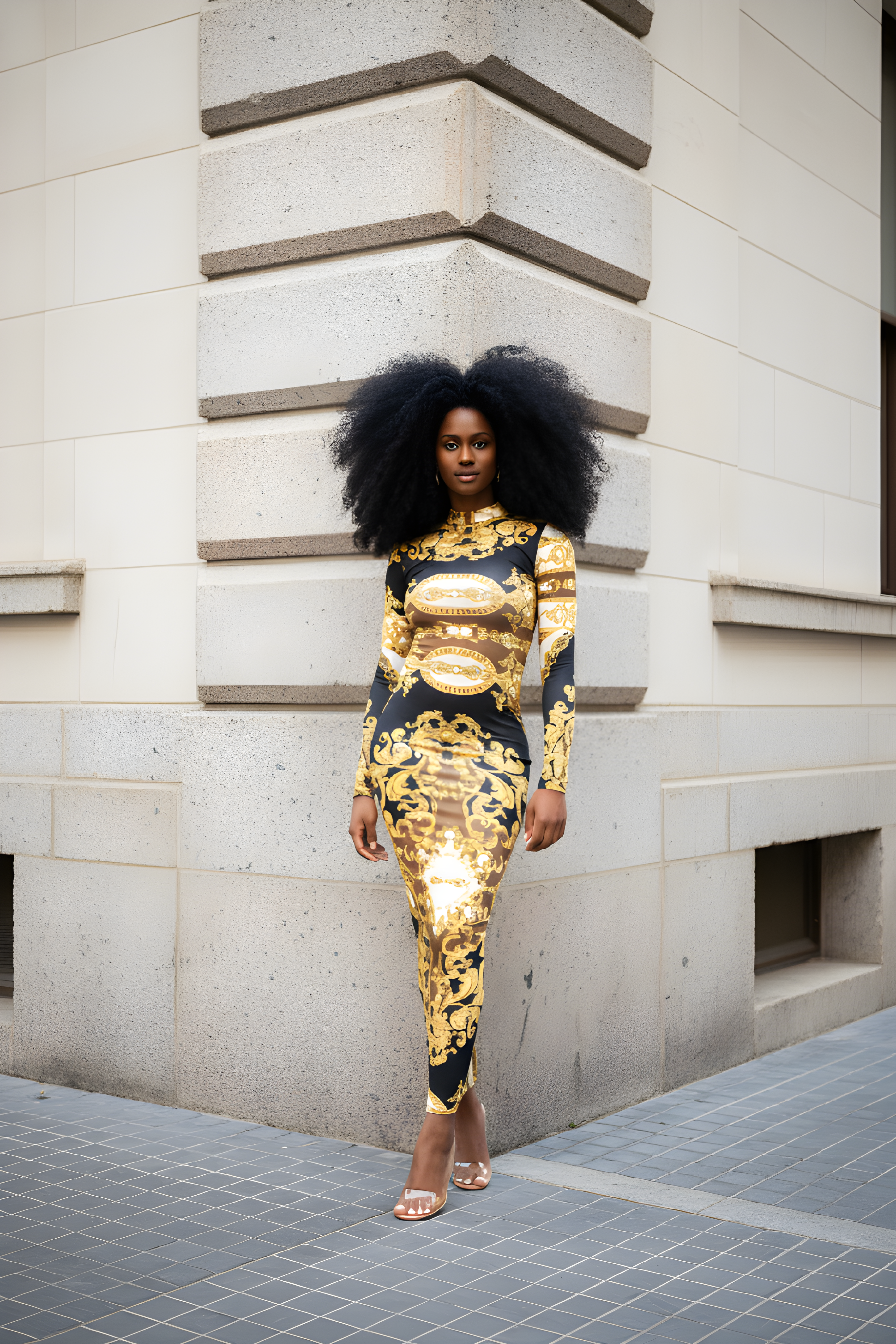 Black And Gold Bodycon Midi Dress image 0