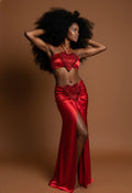 Red Heart Detail Two-Piece Satin Skirt Set image 0