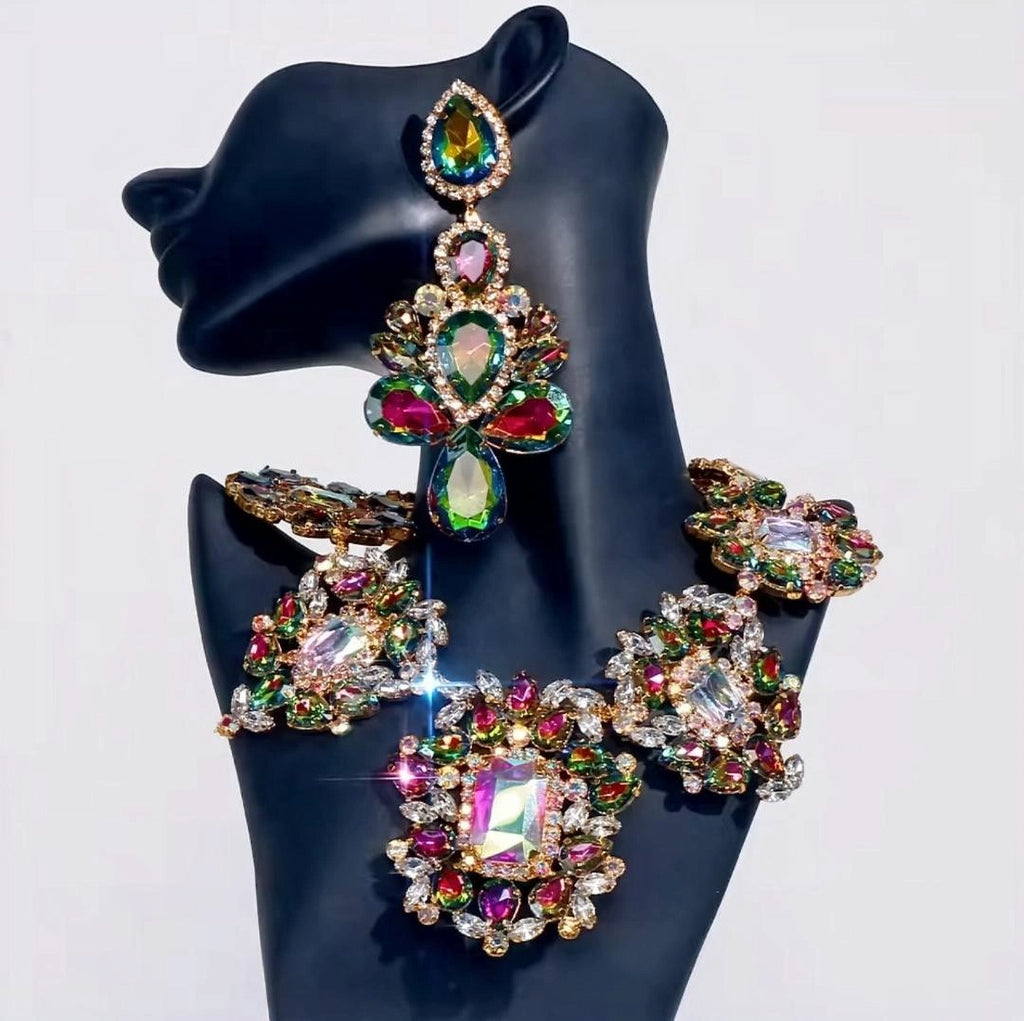 Luxury Colorful Crystal Statement Necklace Set image 3