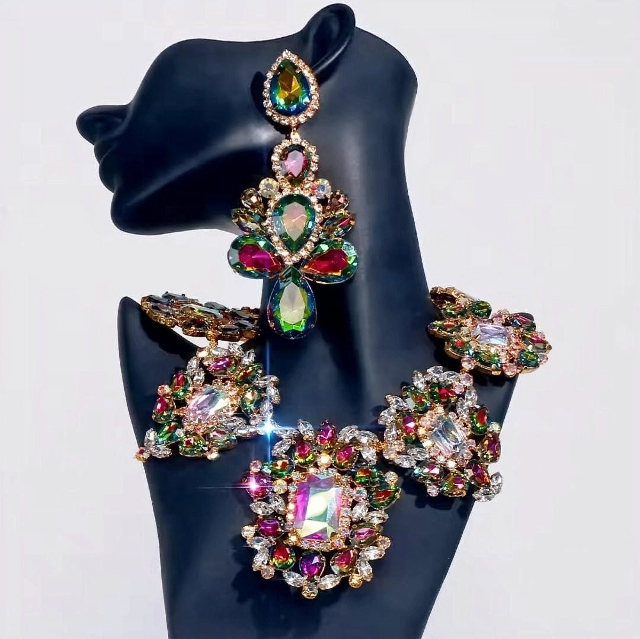 Luxury Colorful Crystal Statement Necklace Set image 3