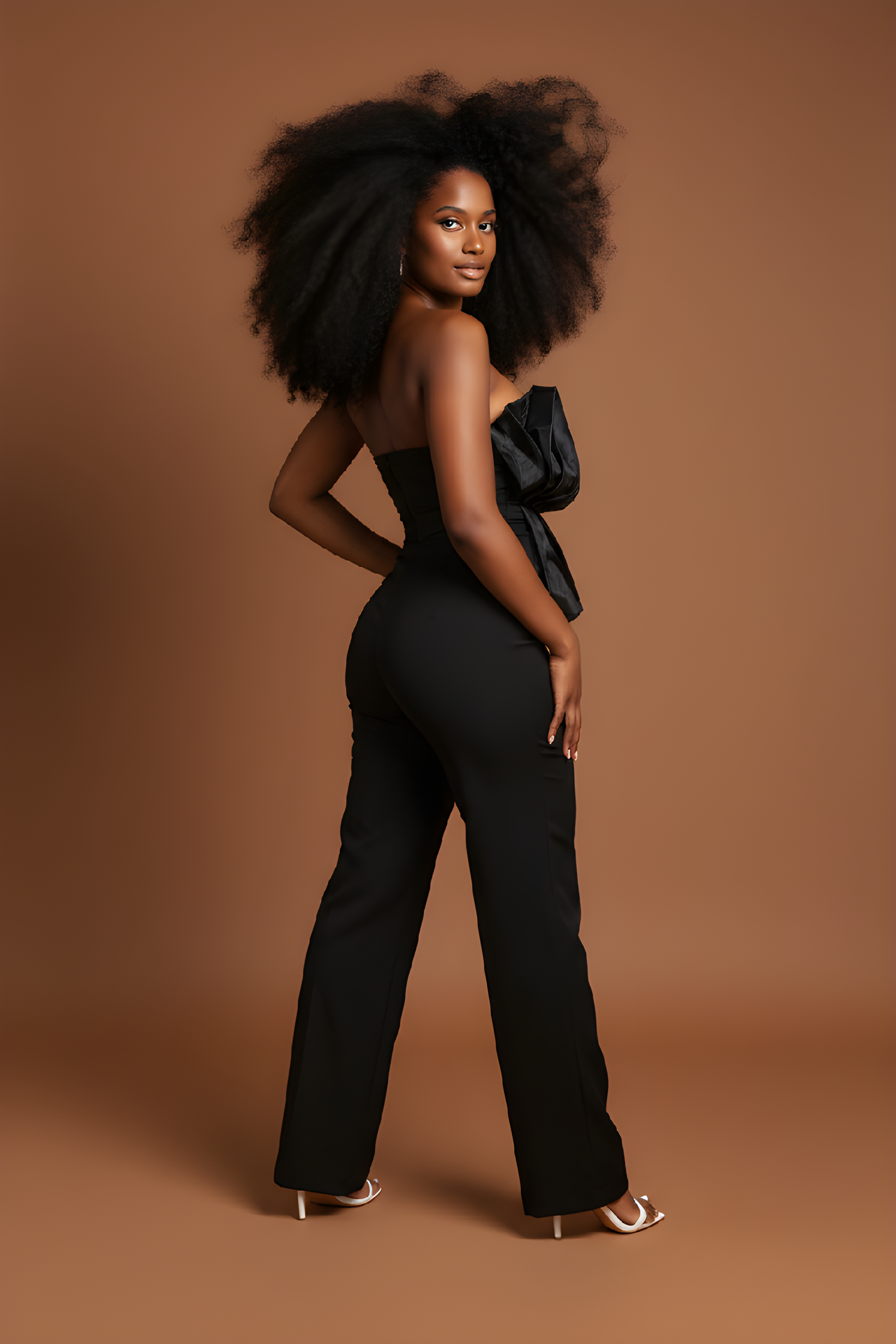 Black Strapless Pleated Peplum Top Designed Jumpsuit image 1