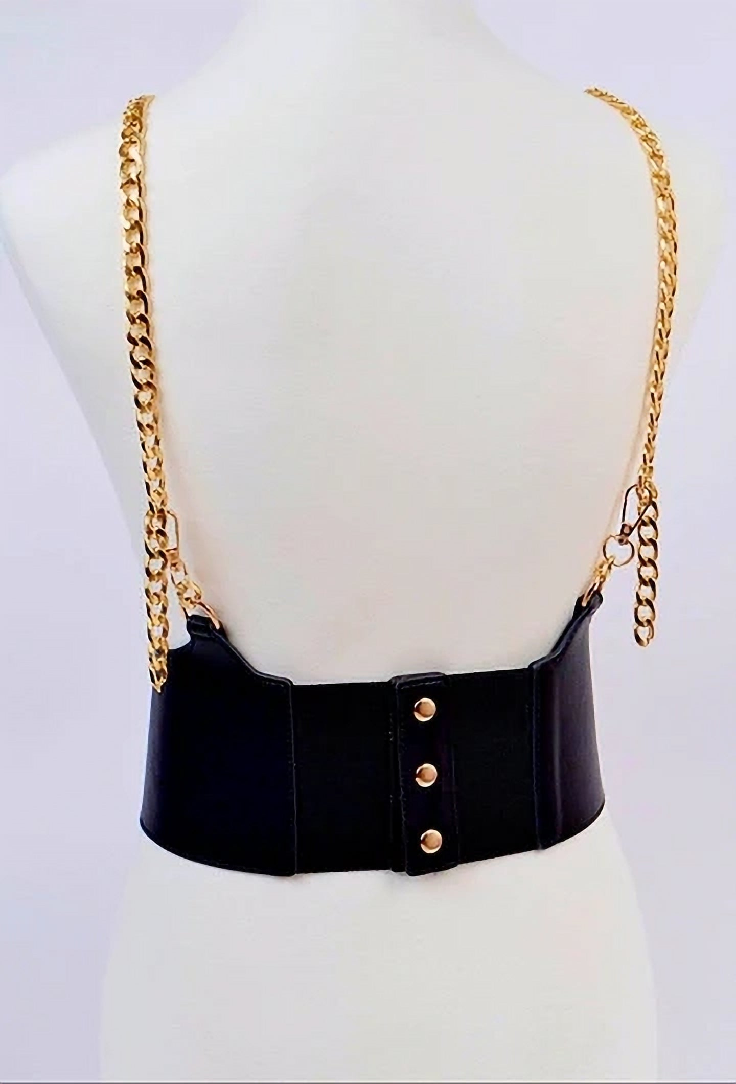 Black Wide Waist Belt with Gold Chain image 1