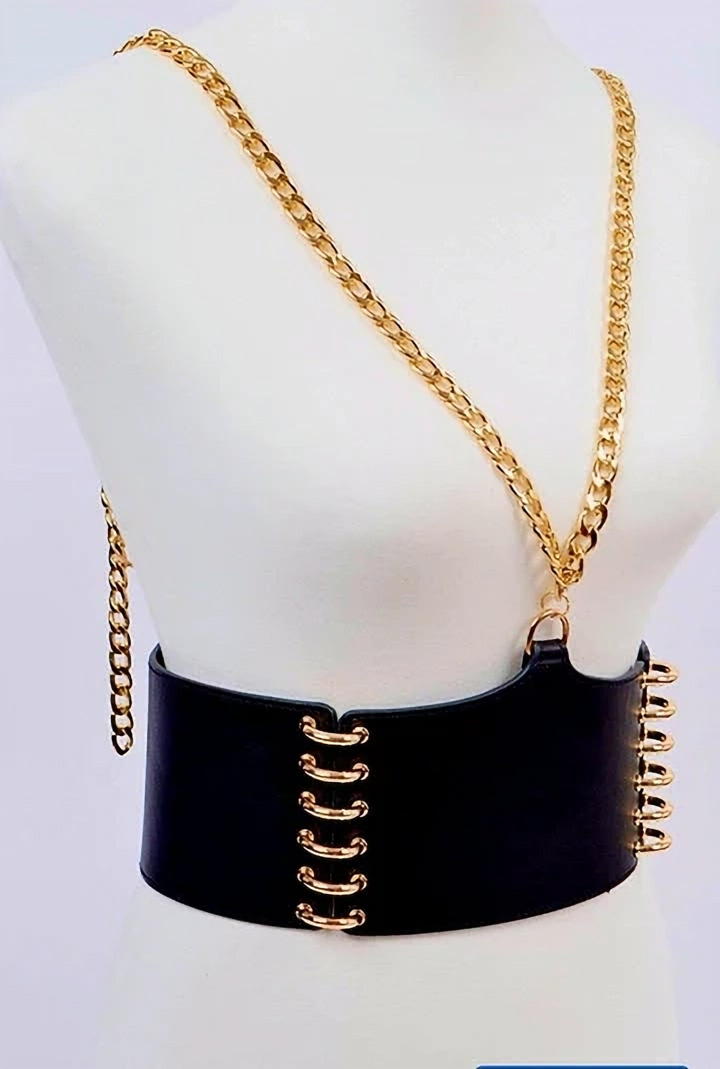 Black Wide Waist Belt with Gold Chain image 0