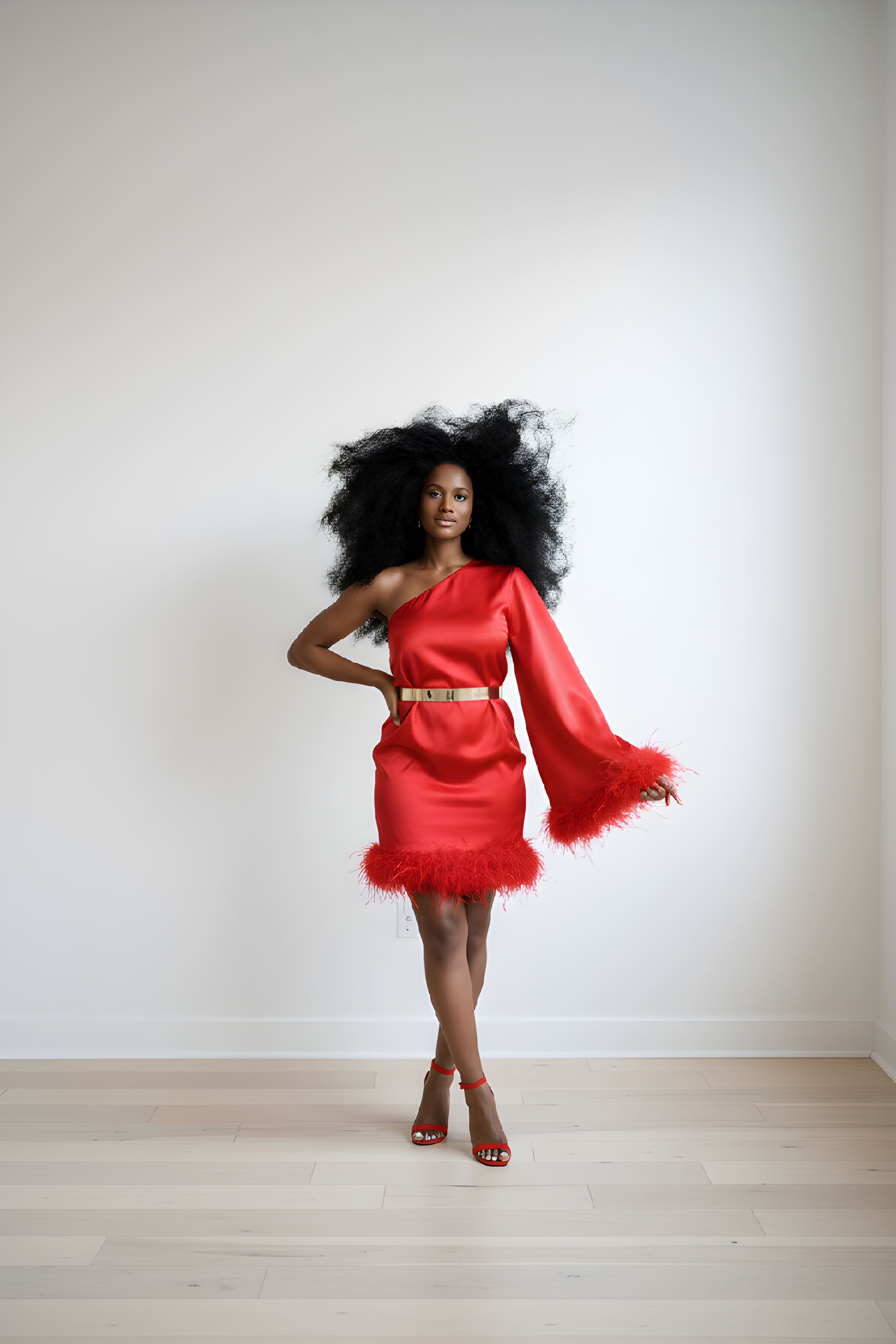 Red One-Shoulder Satin Mini Dress image 0