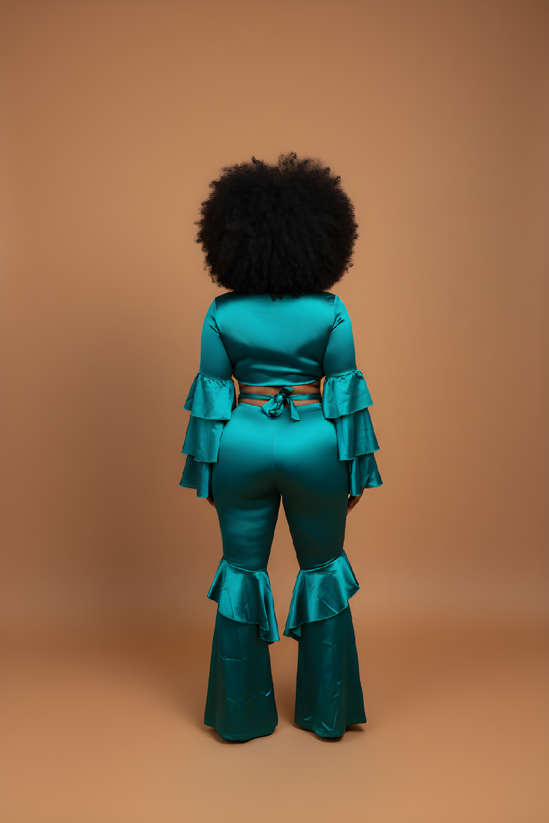 Emerald Green Satin Two-Piece Pants Set image 1