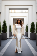 White And Gold Lace Sequin Maxi Dress image 0