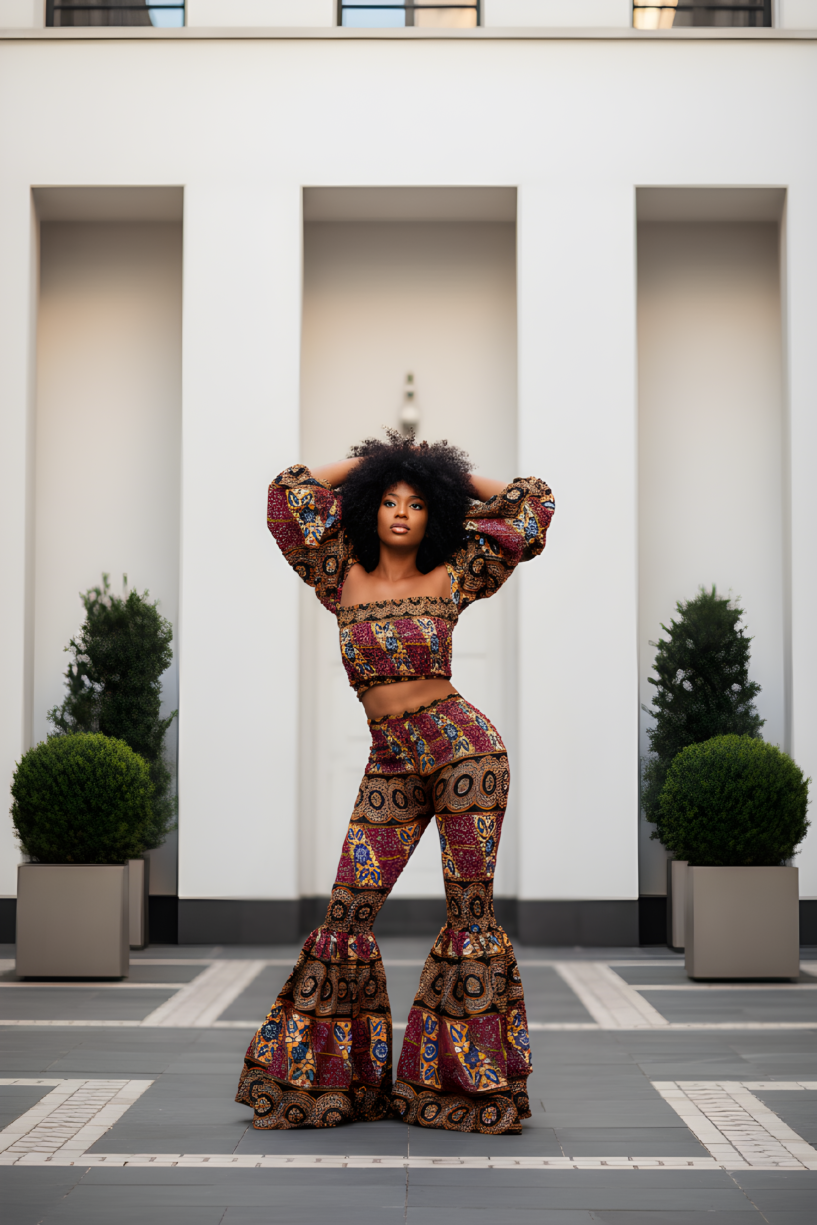 Ankara Off-Shoulder Crop Top And Bell Bottom Pant Set image 0