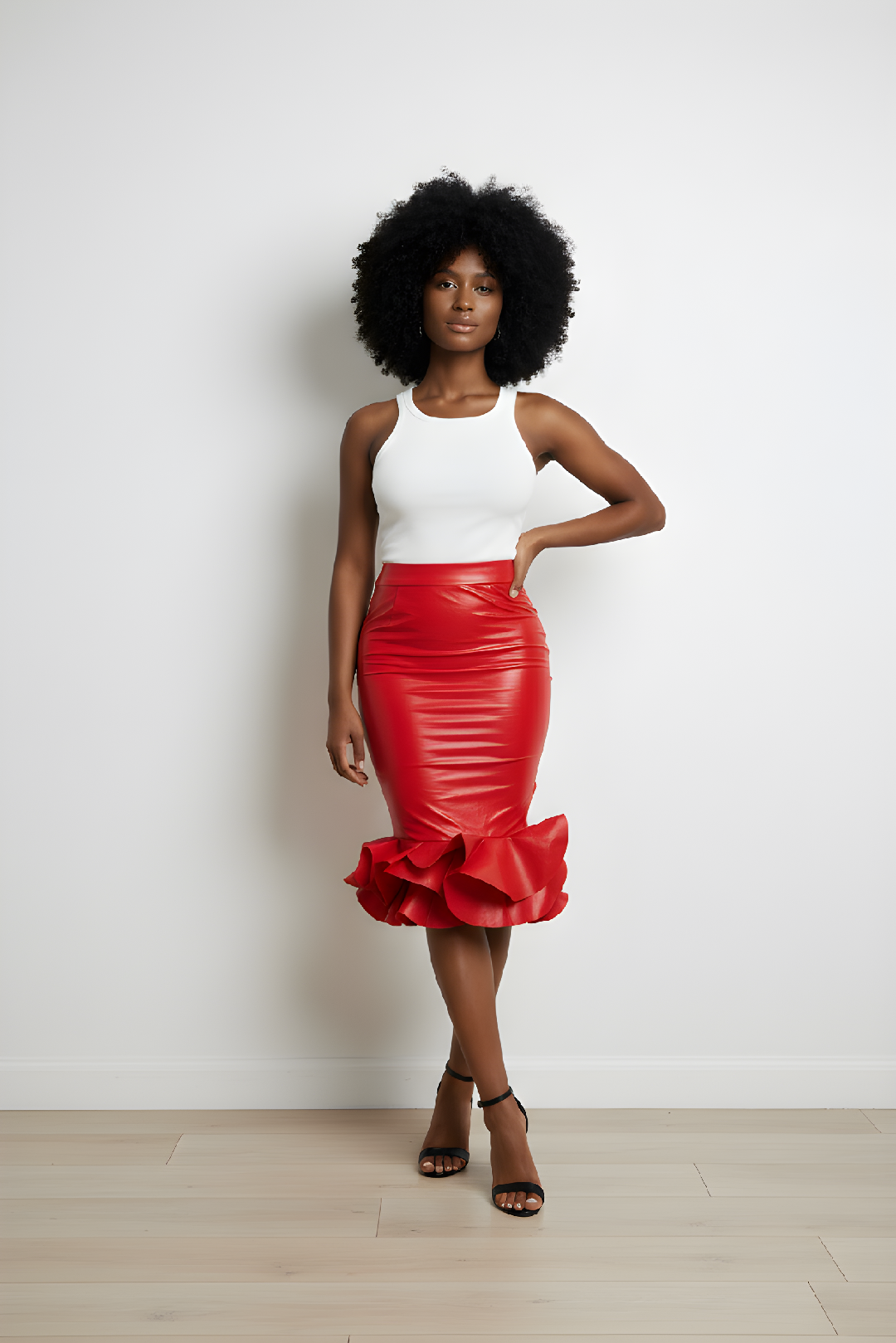Faux Leather Mini Skirt with Ruffle Design image 0