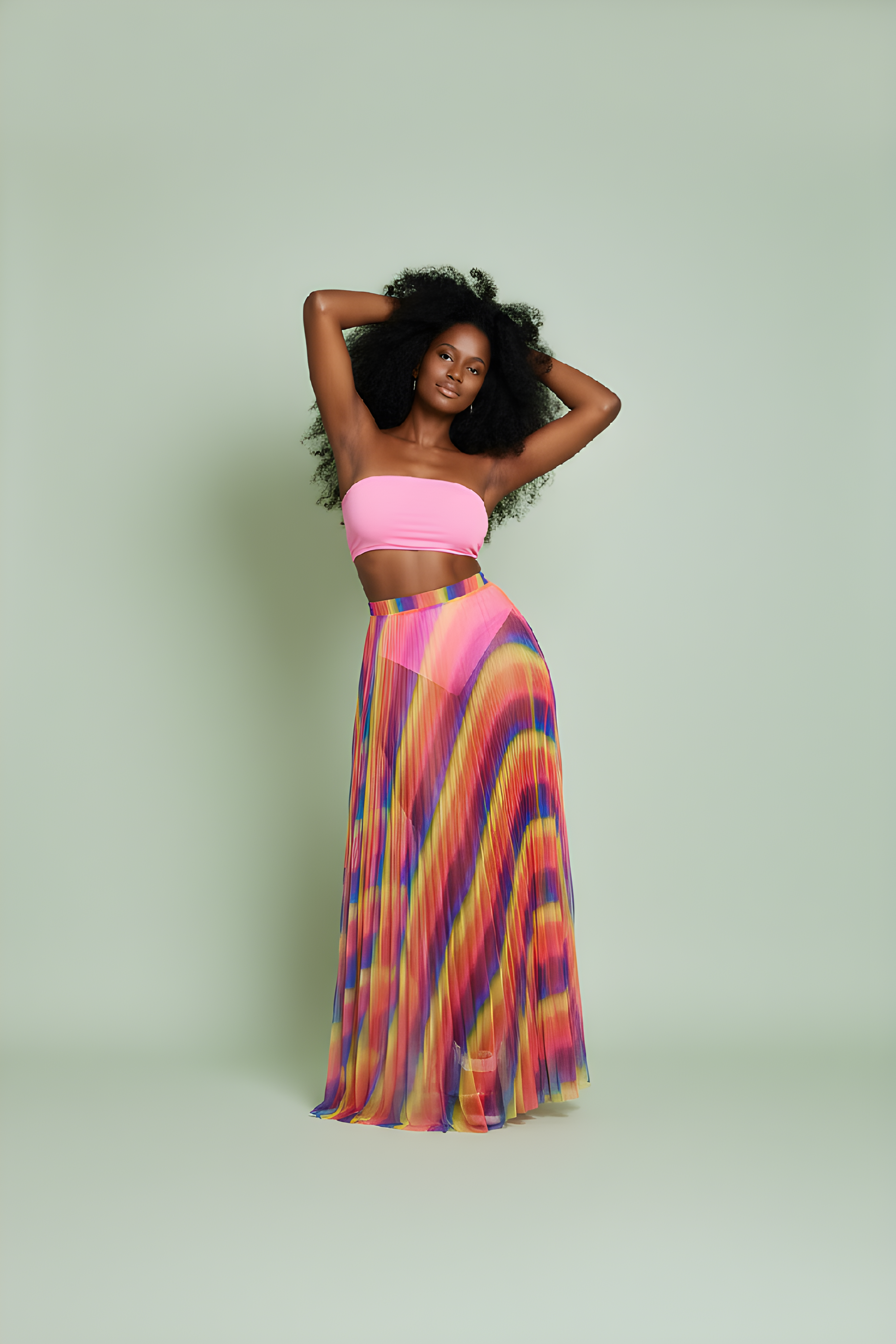 Rainbow Pleated Maxi Skirt Set image 0