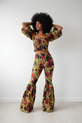 Ankara Off-Shoulder Crop Top And Bell Bottom Pants Set