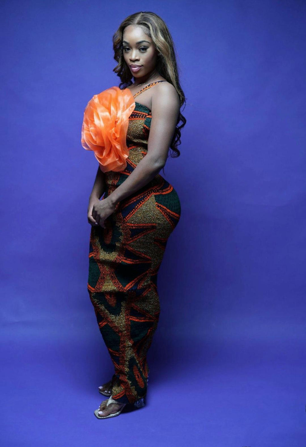 Ankara Print Flower Detail Maxi Dress