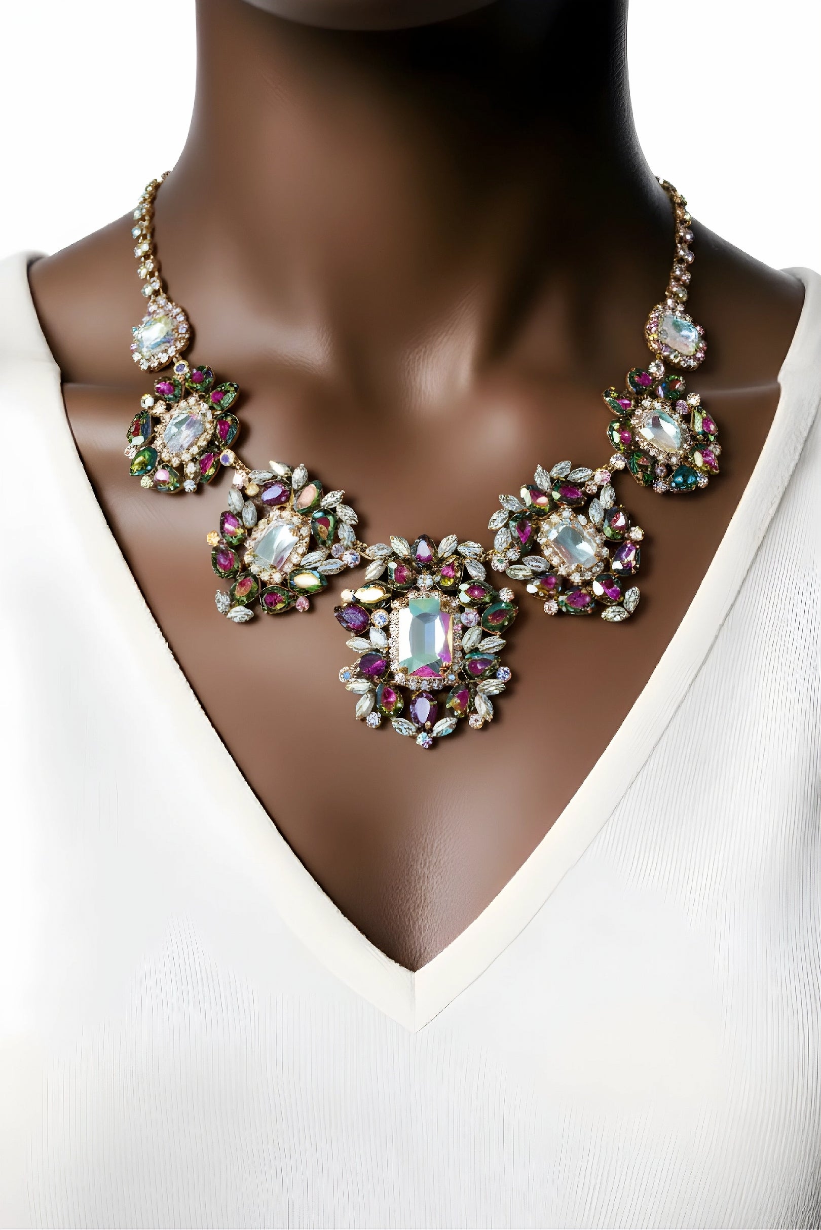Luxury Colorful Crystal Statement Necklace Set image 1