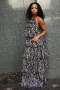Black Lace Tiered Halter Maxi Dress image 1