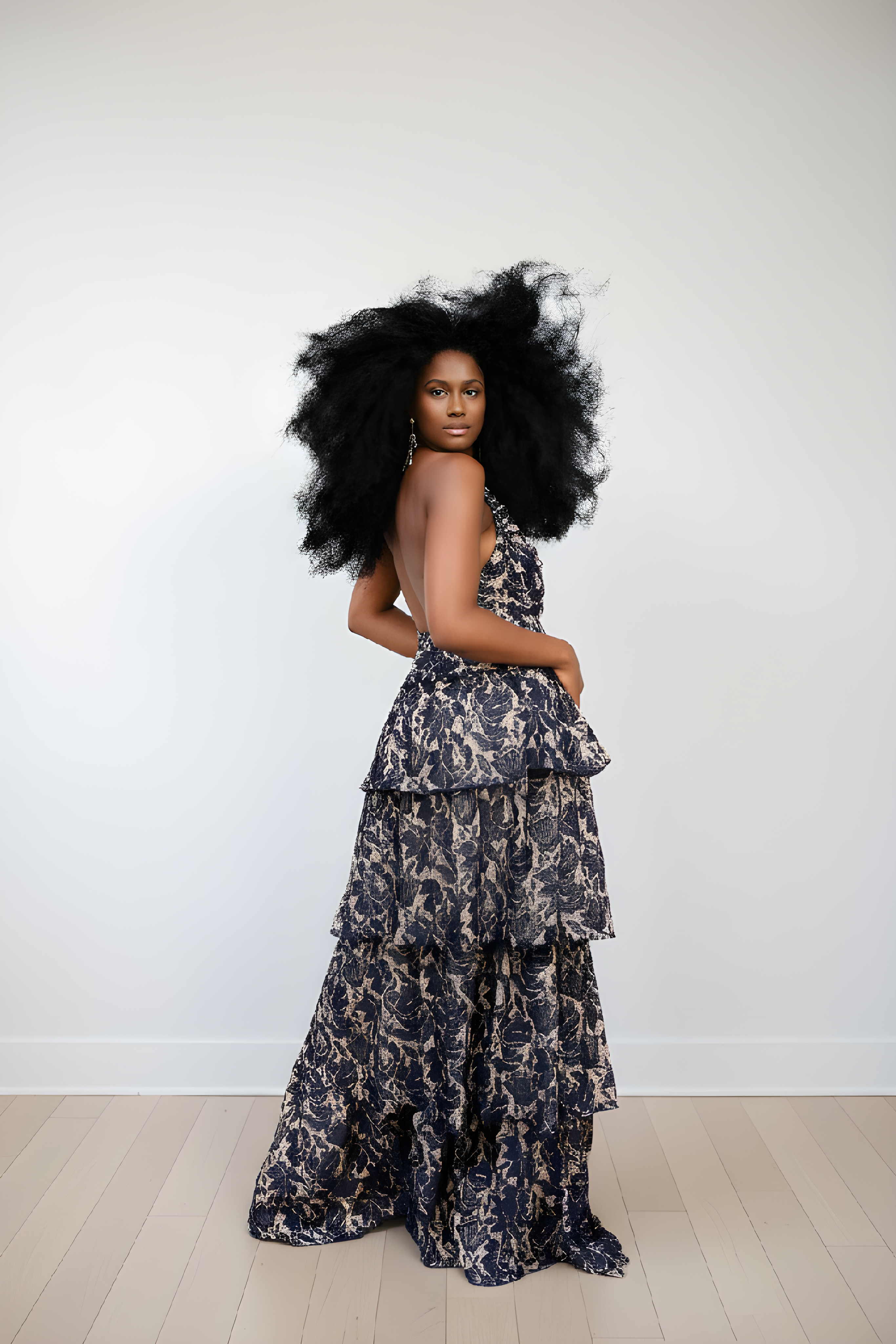 Black Lace Tiered Halter Maxi Dress image 0