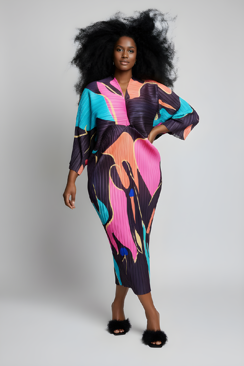 Abstract Print Pleated Midi Dress image 0