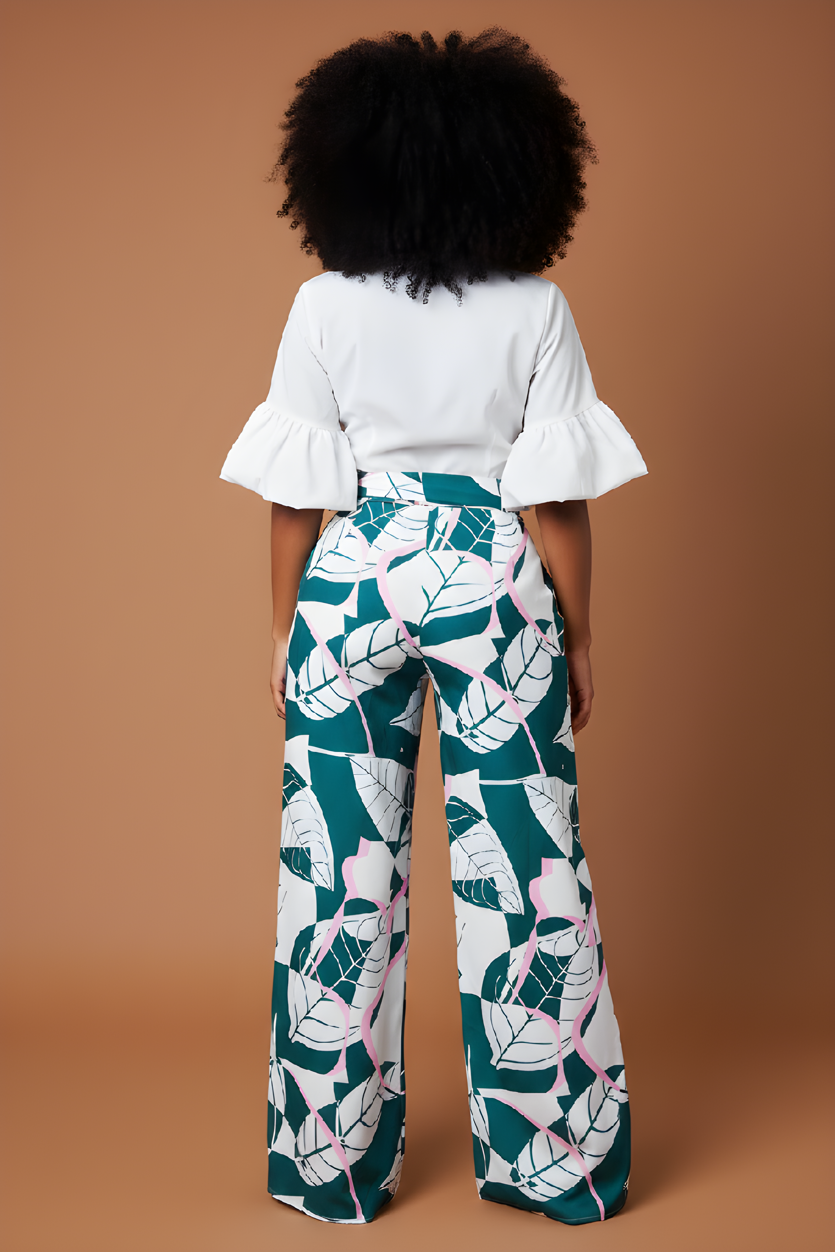 Floral Waist Belt Jumpsuit with Deep V-Neckline image 1
