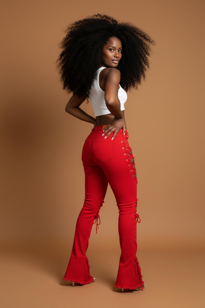 Ripped Denim Lace-Up Flared Jeans image 1