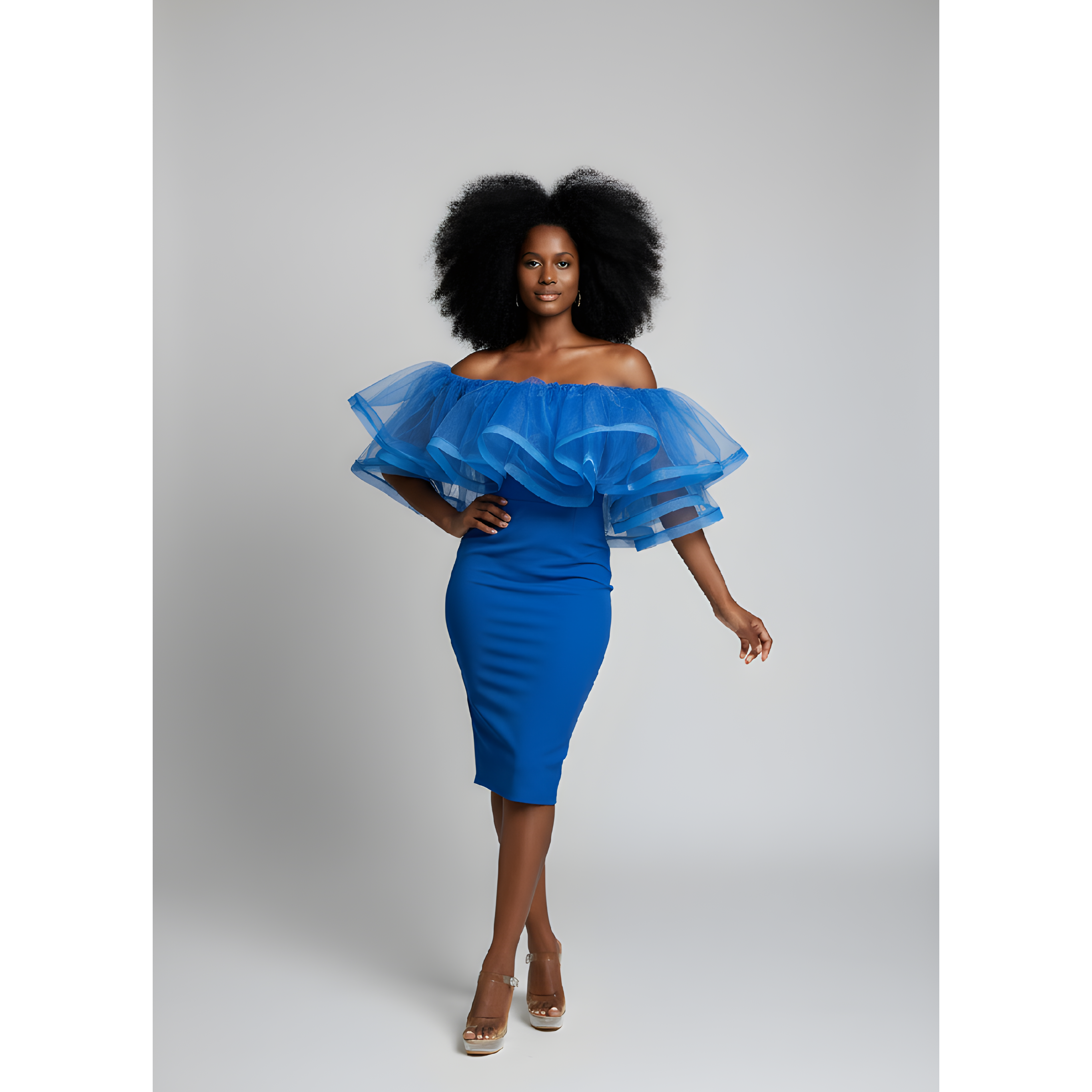 Royal Blue Off-Shoulder Ruffle Midi Dress image 0