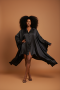 Black Satin Batwing Shirt Dress image 0