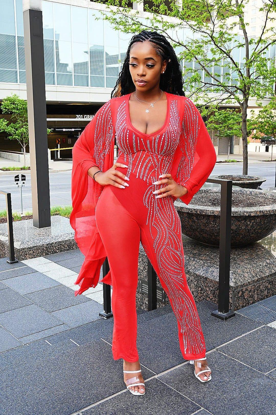 Fabby Glamtique Jumpsuit Dazzling Rhinestone Jumpsuit