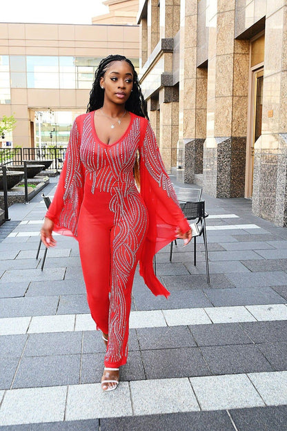 Fabby Glamtique Jumpsuit Dazzling Rhinestone Jumpsuit