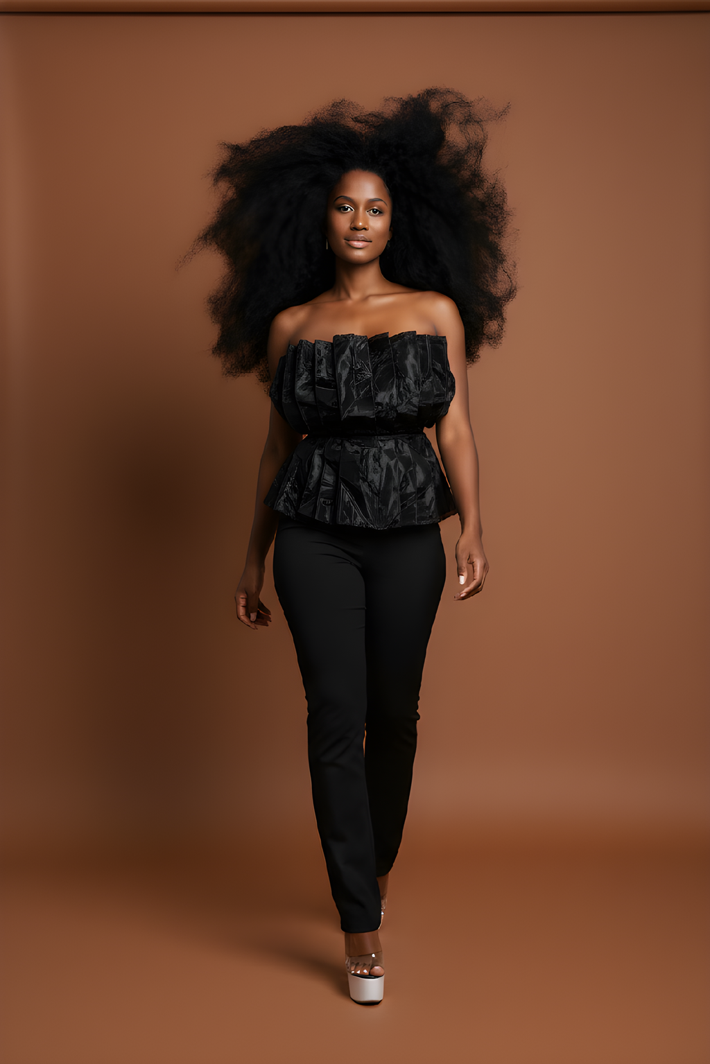 Black Strapless Pleated Peplum Top Designed Jumpsuit image 0