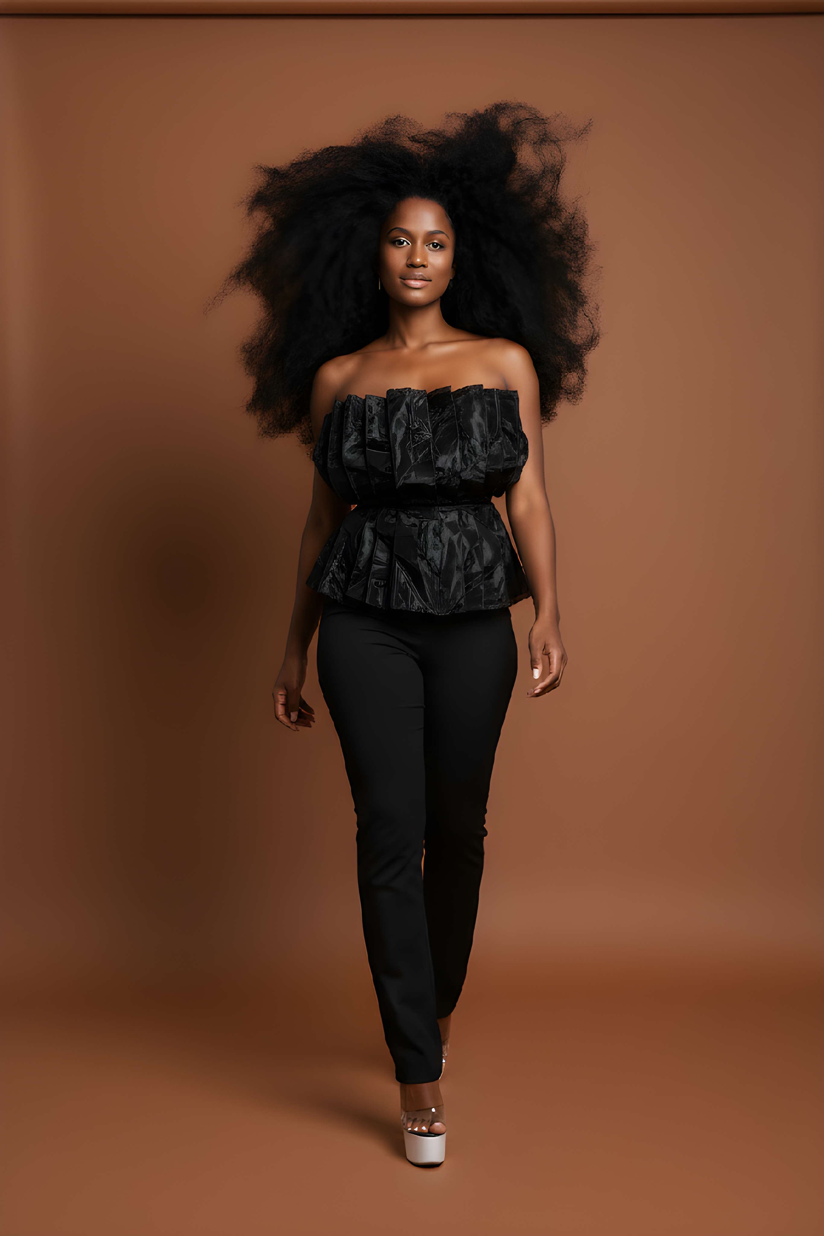 Black Strapless Pleated Peplum Top Designed Jumpsuit image 0