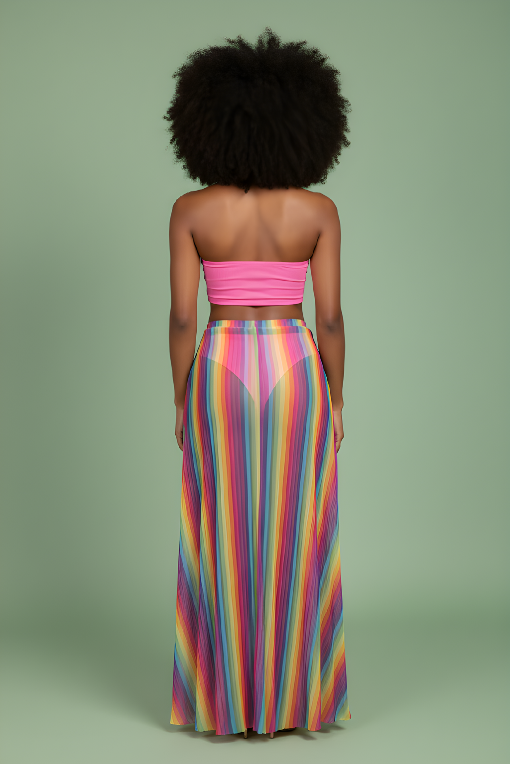 Rainbow Pleated Maxi Skirt Set image 1