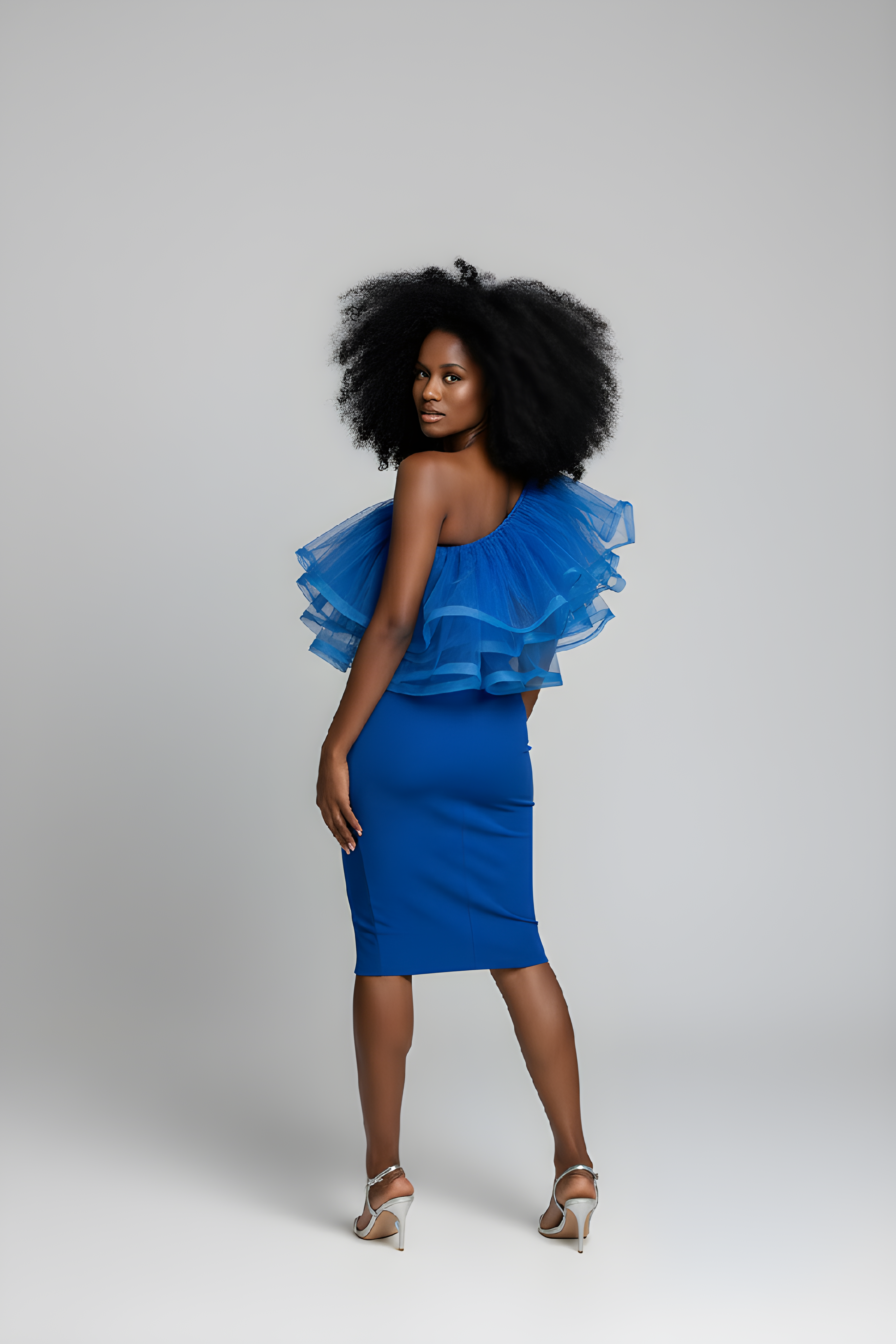 Royal Blue Off-Shoulder Ruffle Midi Dress image 1
