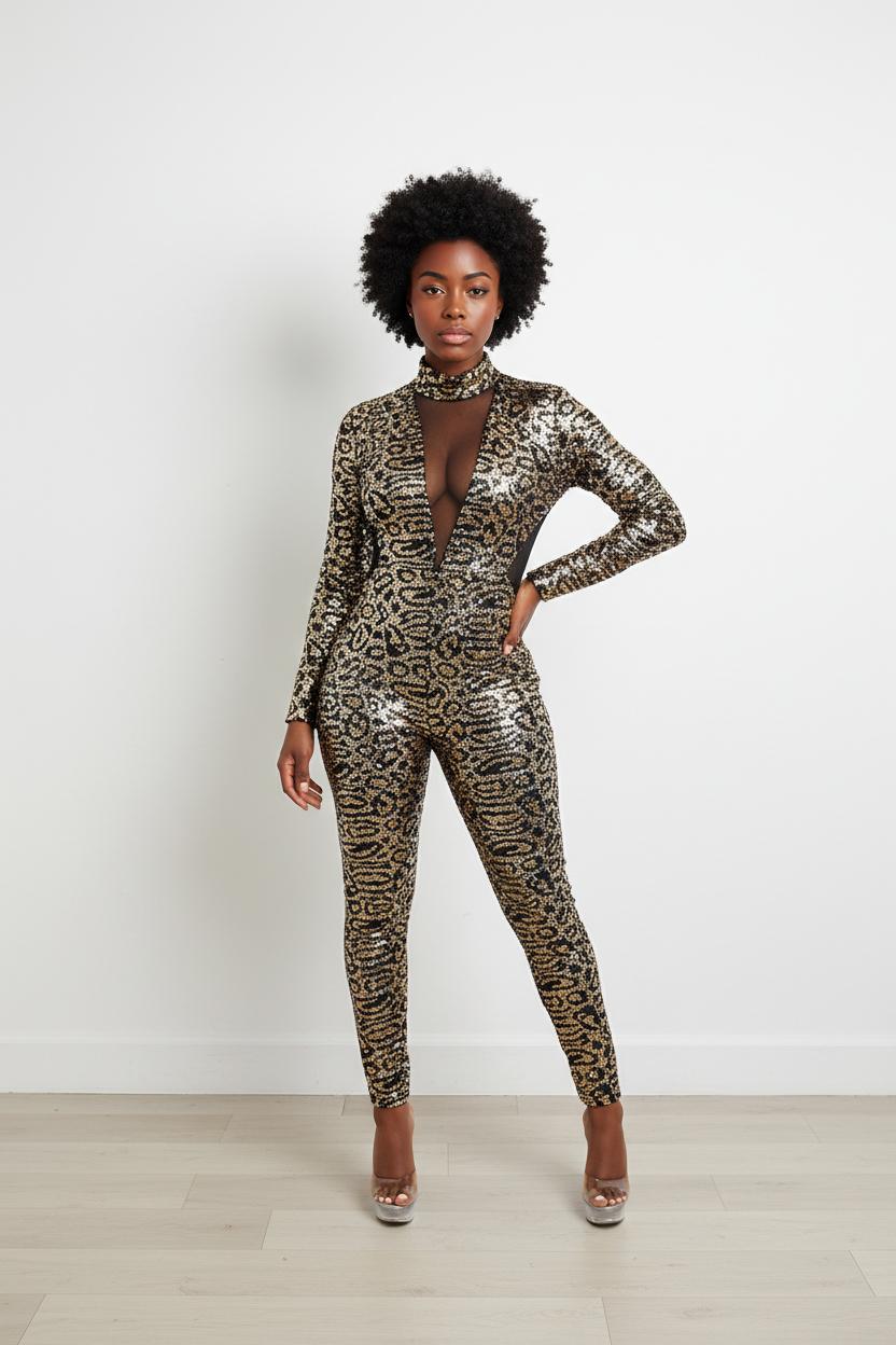 Sequin Jumpsuit with Choker image 0
