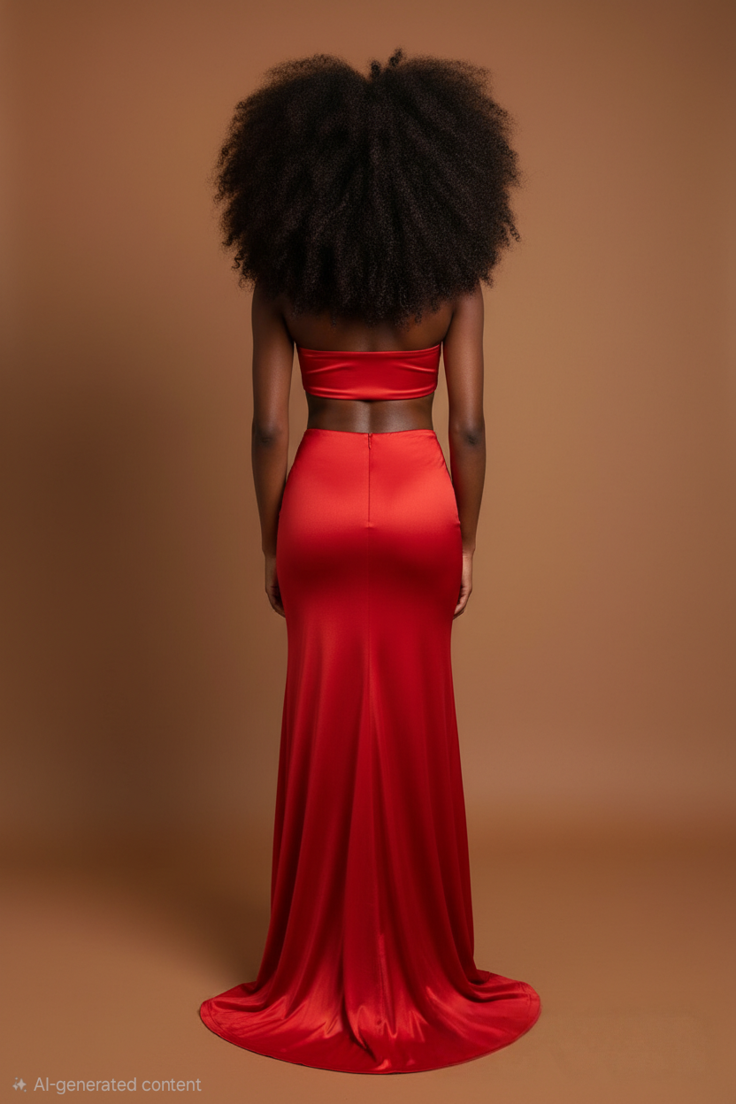 Red Heart Detail Two-Piece Satin Skirt Set image 1