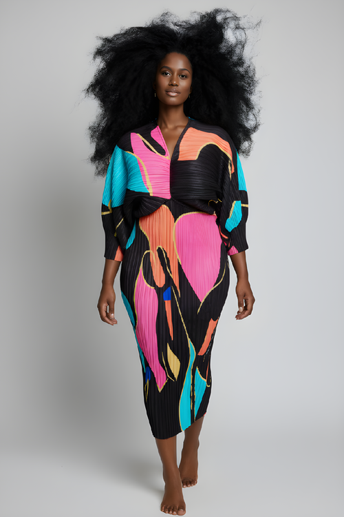 Abstract Print Pleated Midi Dress image 1