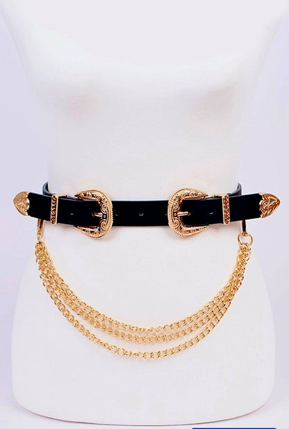 Fabby Glamtique Belt Black Double Chains