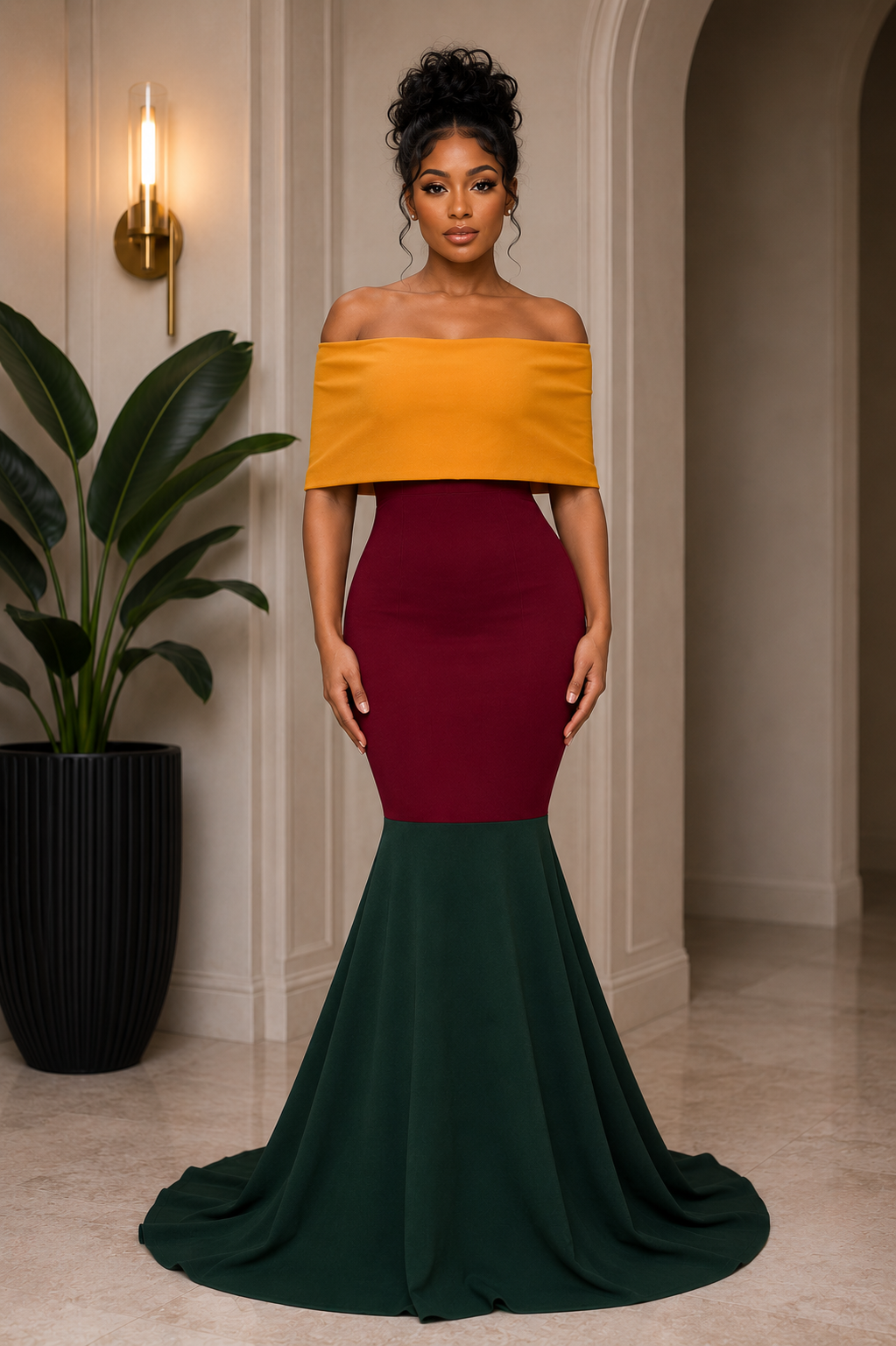 Fold-Over Shoulders Maxi Dress