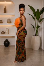 Ankara Print Flower Detail Maxi Dress