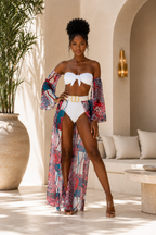 3-Piece Bikini Set with Sheer Maxi Cover-Up