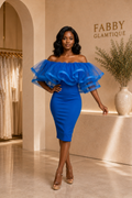 Royal Blue Off-Shoulder Ruffle Midi Dress