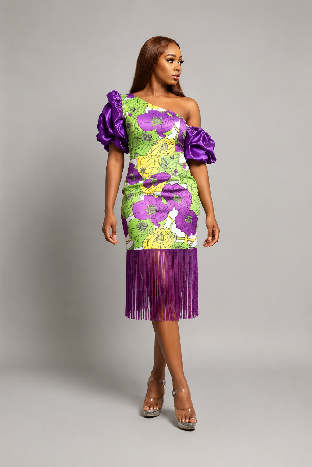 Floral Off-Shoulder Fringe Midi Dress