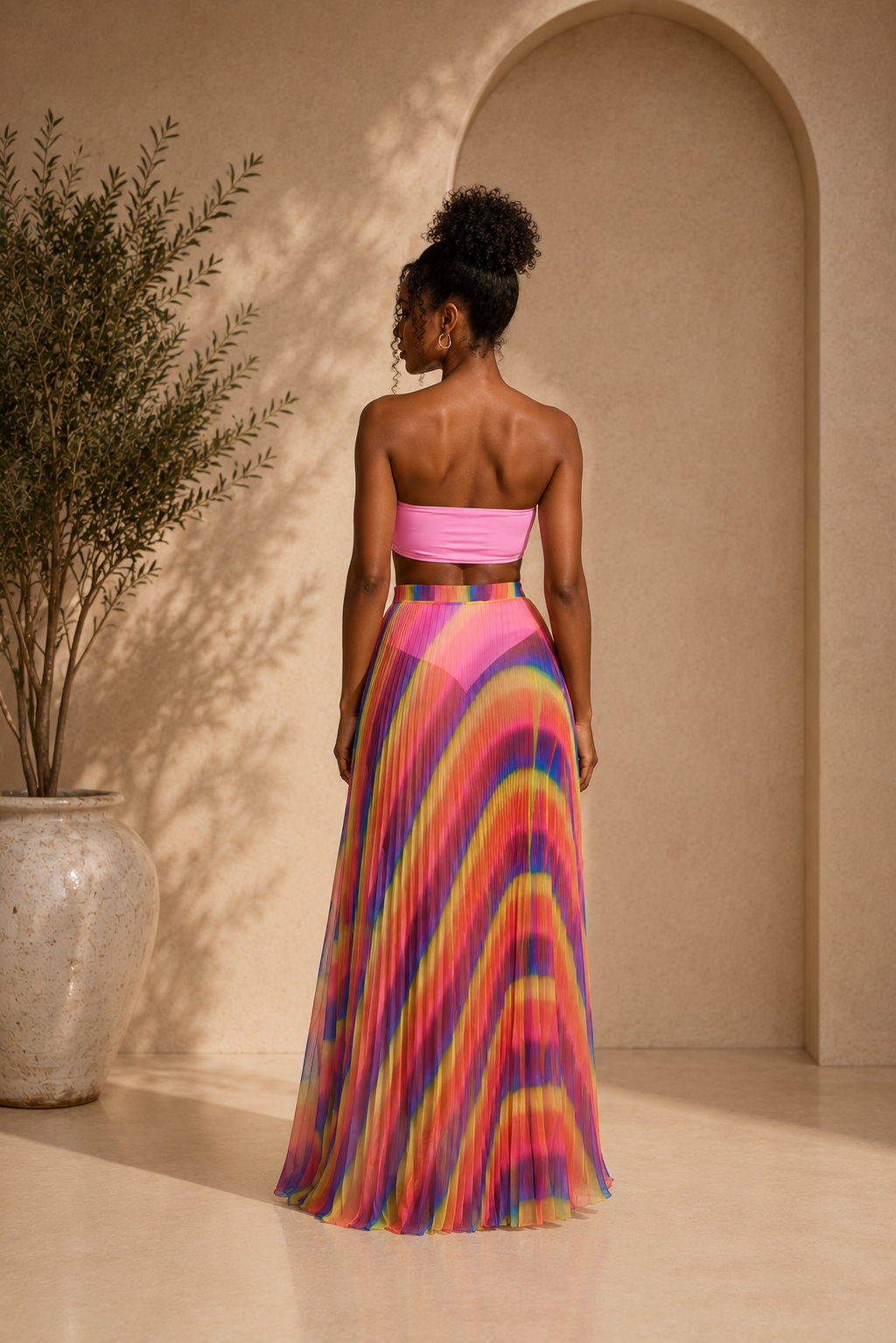Rainbow Pleated Maxi Skirt Set