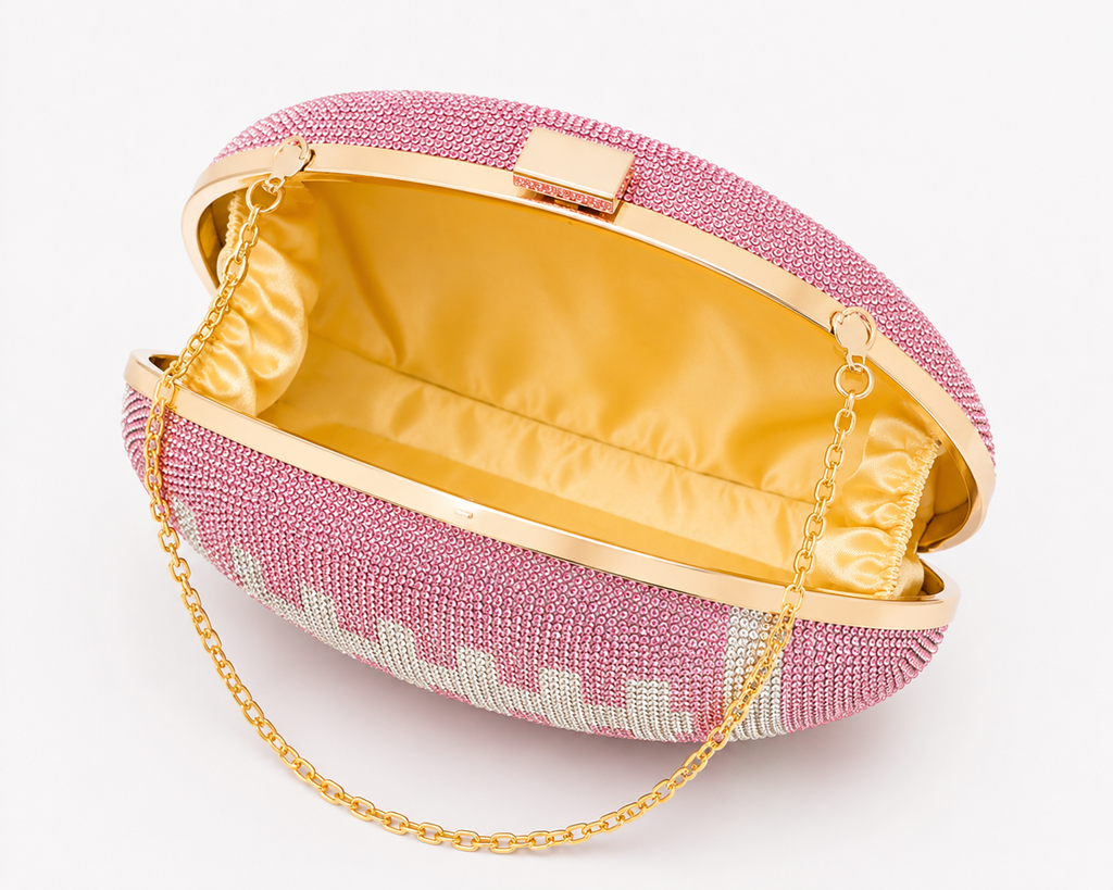 Pink Rhinestone Football Clutch Purse