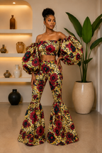 Ankara Off-Shoulder Crop Top And Bell Bottom Pants Set