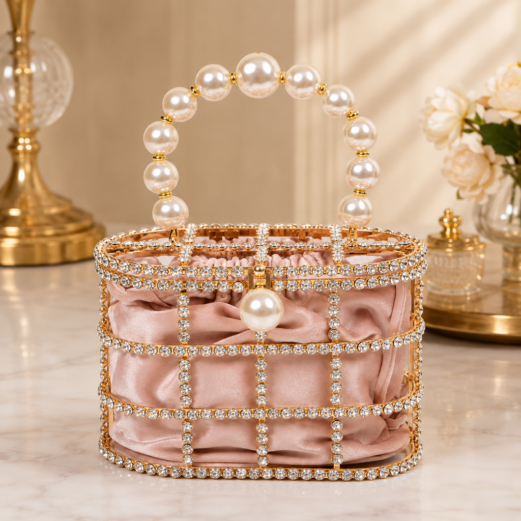 Luxury Pearl Rhinestone Clutch Bag - Crystal Evening Purse